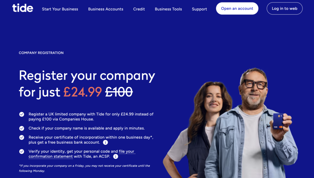 Tide company registration page